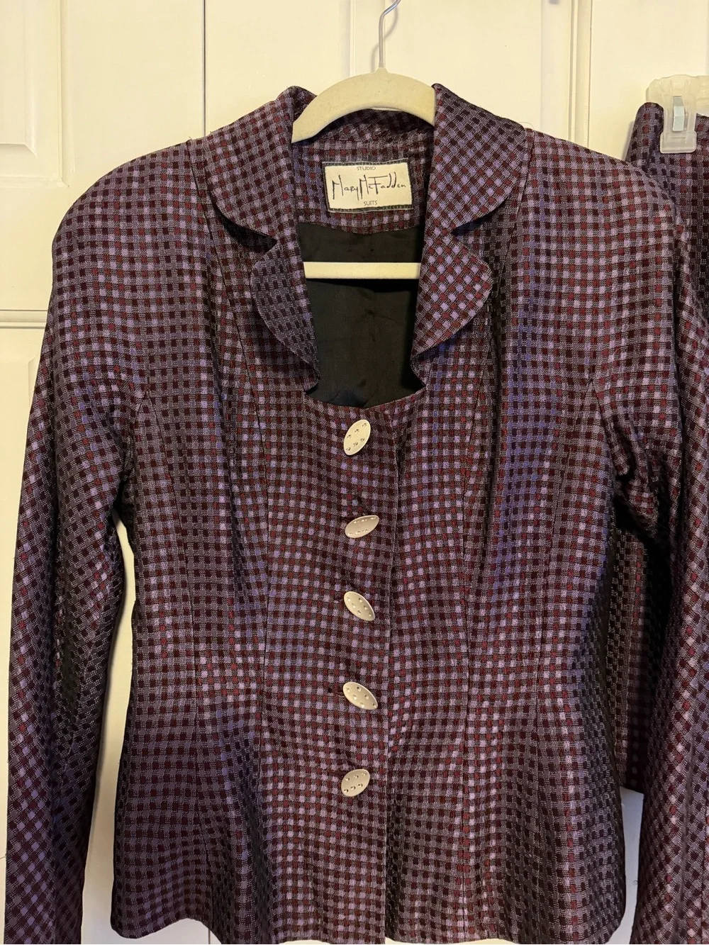 Vintage Mary McFadden Studio Purple Burgundy Skirt Suit Set‎ Size 4